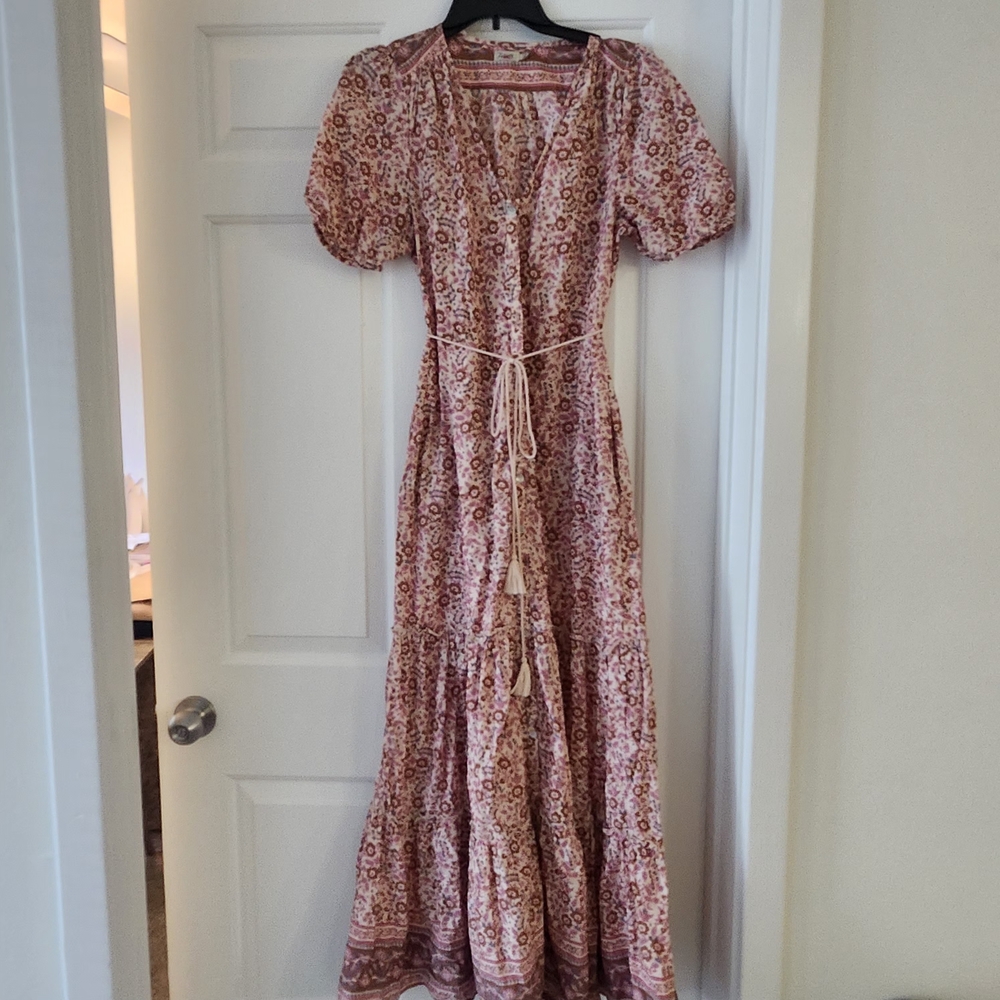 Faherty Pink Puff Sleeve V-Neck Sundress